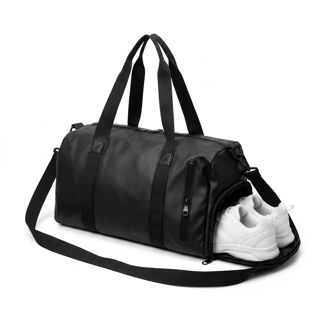 Gym Duffel Bag with Separate Shoe Compartment & Adjustable Shoulder Strap – Black
